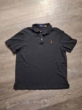 Ralph Lauren Charcoal Polo with Gold Pony Embroidery Preepy Classic